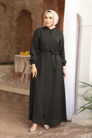 Belted Dark Khaki Modest Abaya 26391KHK - 2