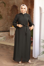 Belted Dark Khaki Modest Abaya 26391KHK - 4