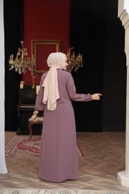 Belted Dusty Rose Modest Abaya 26391GK - 4