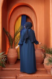 Belted Indigo Blue Modest Abaya 26391IM - 3