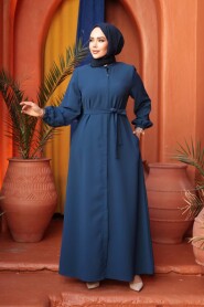 Belted Indigo Blue Modest Abaya 26391IM - 1