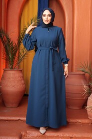 Belted Indigo Blue Modest Abaya 26391IM - 2