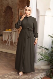 Belted Khaki Modest Abaya 26391HK - 2