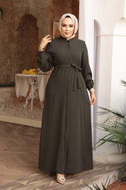Belted Khaki Modest Abaya 26391HK - 1