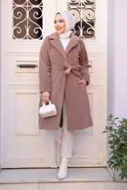 Belted Mink Modest Suede Cap Coat 62451V - 1