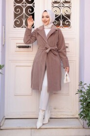 Belted Mink Modest Suede Cap Coat 62451V - 2