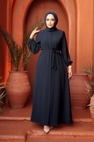 Belted Navy Modest Abaya 26391L - 2
