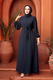 Belted Navy Modest Abaya 26391L - 1
