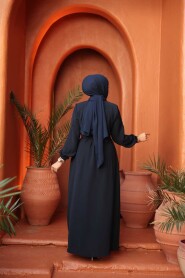 Belted Navy Modest Abaya 26391L - 4