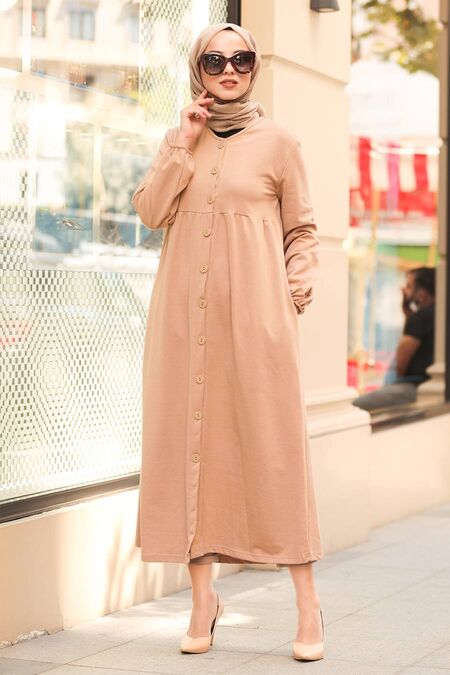Biscuit Color Hijab Coat 40220BS - NEVA STYLE