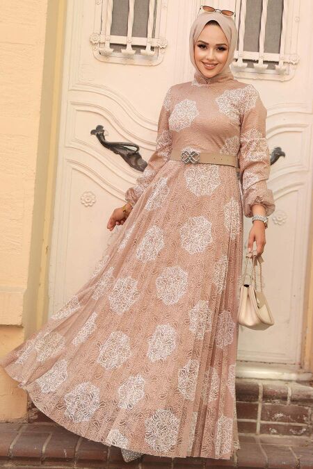 Biscuit Hijab Dress 11870BS - NEVA STYLE
