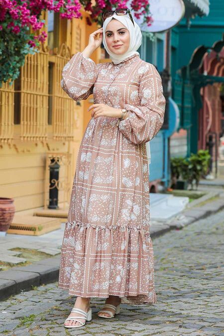 Biscuit Hijab Dress 1475BS - NEVA STYLE