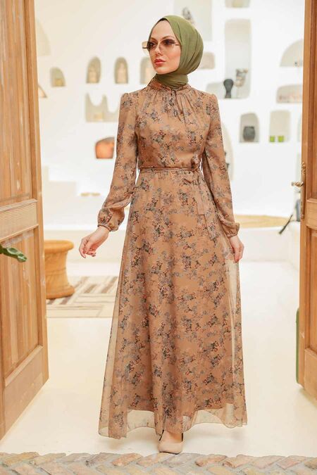 Biscuit Hijab Dress 27923BS - NEVA STYLE