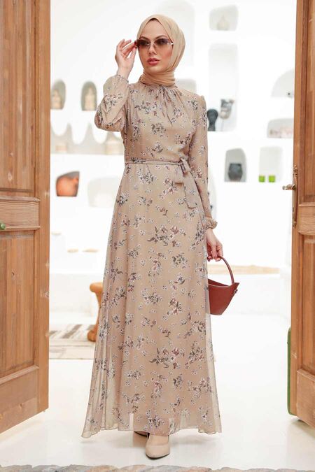 Biscuit Hijab Dress 27924BS - NEVA STYLE
