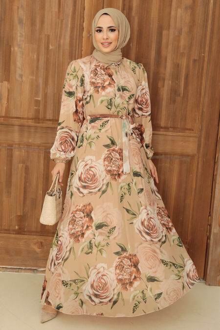 Biscuit Hijab Dress 7102BS - NEVA STYLE