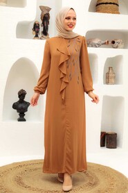  Modern Biscuit Islamic Long Sleeve Dress 12951BS - 1