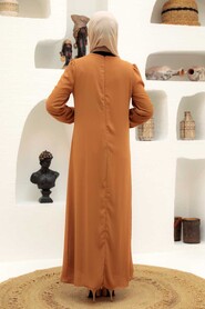 Modern Biscuit Islamic Long Sleeve Dress 12951BS - 2