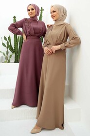  Long Biscuit Islamic Wedding Dress 3305BS - 3