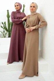  Long Biscuit Islamic Wedding Dress 3305BS - 2