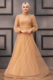  Modern Biscuit Hijab Evening Dress 34880BS - 1