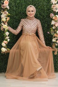  Stylish Biscuit Muslim Wedding Gown 3508BS - 2