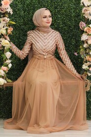  Stylish Biscuit Muslim Wedding Gown 3508BS - 3