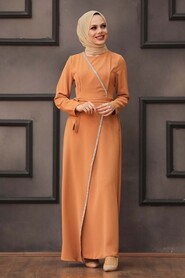 Biscuit Hijab Evening Dress 40581BS - 1