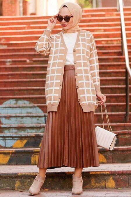 Biscuit Hijab Knitwear Cardigan 2430BS - NEVA STYLE