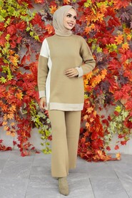 Biscuit Hijab Knitwear Double Suit 23830BS - 2