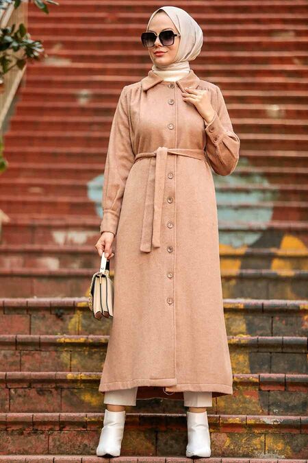 Biscuit Hijab Stamp Coat 4554BS - NEVA STYLE