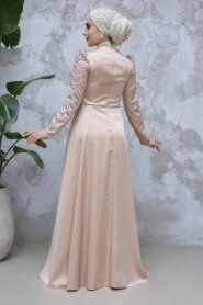 Biscuit Modest Long Satin Dress 43381BS - 5