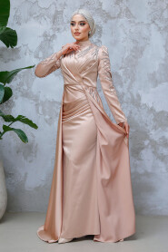 Biscuit Modest Long Satin Dress 43381BS - 2