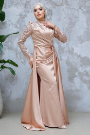 Biscuit Modest Long Satin Dress 43381BS - 3