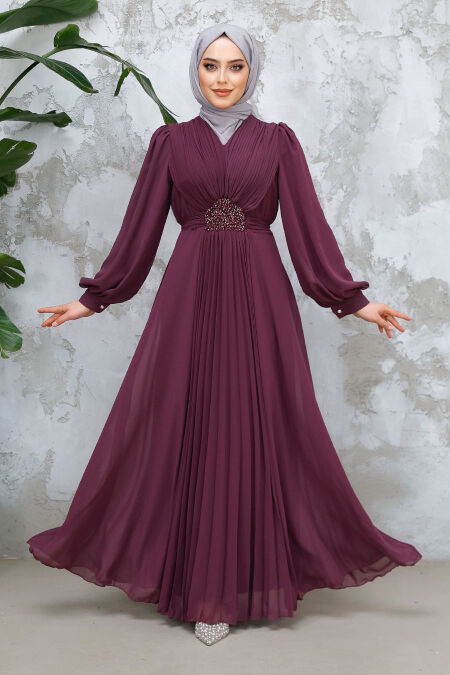 Plum Color Modest Wedding Dress 4448MU - NEVA STYLE