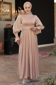 Biscuit Satin Modest Evening Gown 5983BS - 1