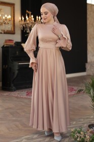 Biscuit Satin Modest Evening Gown 5983BS - 2