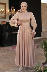 Biscuit Satin Modest Evening Gown 5983BS - 3