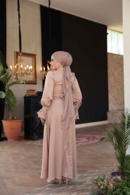 Biscuit Satin Modest Evening Gown 5983BS - 4
