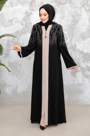 Black Beige Plus Size Modest Abaya 15079SBEJ 