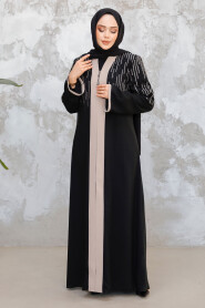 Black Beige Plus Size Modest Abaya 15079SBEJ - 3