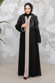 Black Beige Plus Size Modest Abaya 15079SBEJ - 2