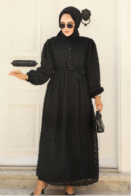 Black Chiffon Long Dress 14012S - NEVA STYLE