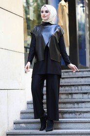 Black Hijab Dual Suit Dress 13401S - 1
