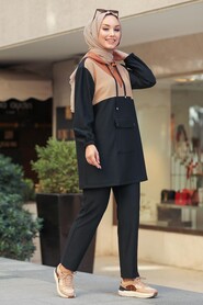 Black Hijab Casual Suit 1296S - 1