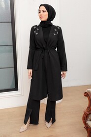 Black Hijab Coat 10860S - 3