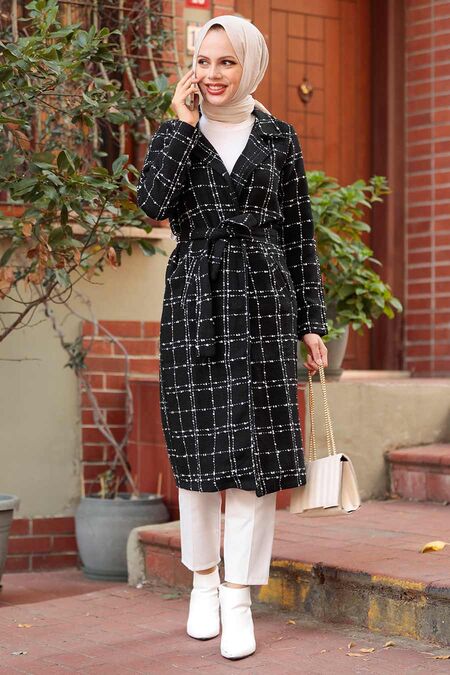 Black Hijab Coat 1324S - NEVA STYLE