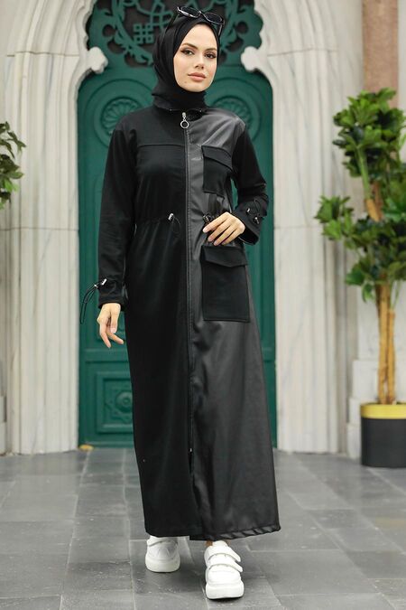 Black Hijab Coat 1365S - NEVA STYLE