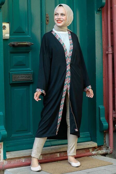 Black Hijab Coat 14075S - NEVA STYLE