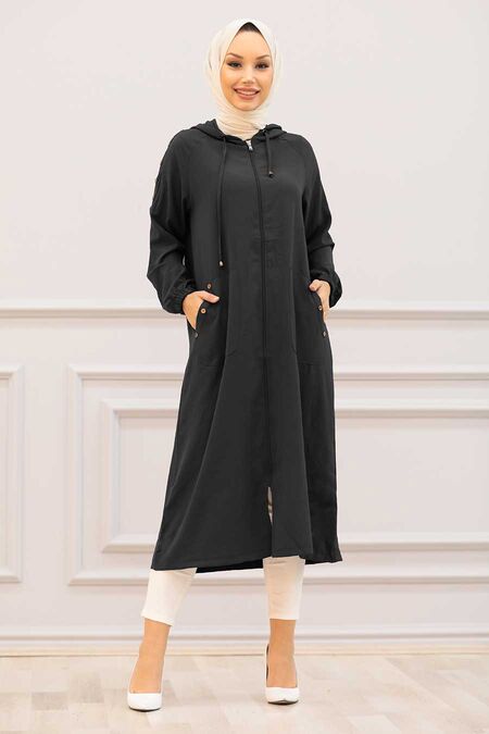 Black Hijab Coat 14650S - NEVA STYLE
