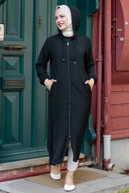 Black Hijab Coat 15630S - NEVA STYLE